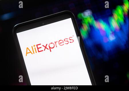 Sur cette photo, un logo AliExpress s'affiche sur un smartphone. (Photo de Mateusz Slodkowski / SOPA Images / Sipa USA) Banque D'Images