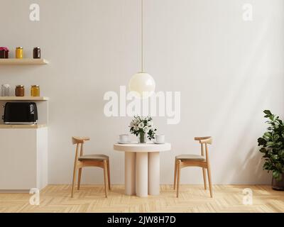 Décoration intérieure moderne de la salle à manger avec mur blanc vide.rendu 3D Banque D'Images