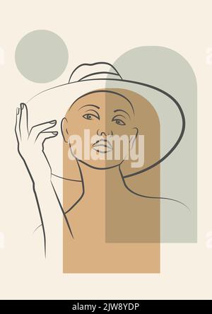 Femme en chapeau debout avec arches art dessin poster. Illustration de Vecteur