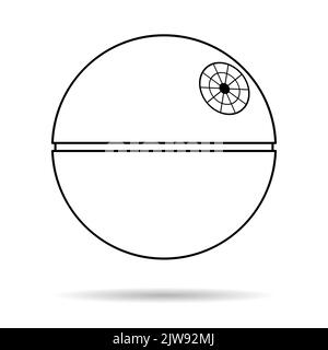 Icône de l'étoile de la mort avec ombre, symbole de la station spatiale mobile, illustration du vecteur de la planète galaxie circulaire . Illustration de Vecteur