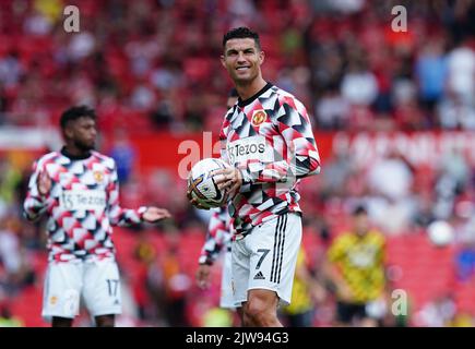 Cristiano Ronaldo de Manchester United s'échauffe avant le match de la Premier League à Old Trafford, Manchester. Date de la photo: Dimanche 4 septembre 2022. Banque D'Images