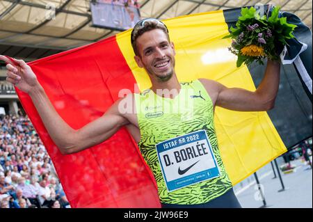 Berlin, Allemagne. 04th septembre 2022. Athlétisme: Réunion de l'ISTAF au stade olympique: 400 m, hommes. Dylan Borlee, de Belgique, remporte le concours. Credit: Christophe bateau/dpa/Alay Live News Banque D'Images