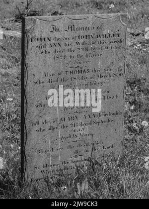 19th siècle mortalité des enfants cornouailles Triste mémoire pour les enfants de John et Ann Willey. Mullion, Cornouailles. Dans la cour de l'église St Mellanus. Banque D'Images