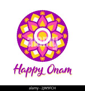 Carte de voeux à motif onam avec rangoli fleuri (pookalam). Vacances indiennes à Kerala. Illustration de clip art vectoriel. Illustration de Vecteur