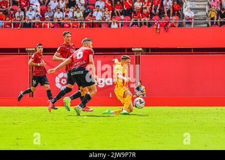 MALLORCA, ESPAGNE - SEPTEMBRE 3: Samu Sainz de Girona CF entre RCD Mallorca et Girona CF de la Liga Santander sur 3 septembre 2022 à visiter le stade de Majorque son Moix à Majorque, Espagne. (Photo de Samuel Carreño/ PX Images) Banque D'Images