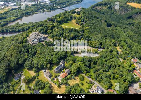 Vue aérienne, Merkur Spielbank Hohensyburg, vue sur Hengsteysee, evang. eglise Saint-Pierre zu Syburg, Syburg, Dortmund, région de la Ruhr, Rhénanie-du-Nord-Westphalie Banque D'Images