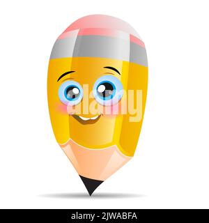 Illustration vectorielle jaune avec crayon de dessin animé isolée sur fond blanc. Crayon humoristique humanisé. Illustration de Vecteur