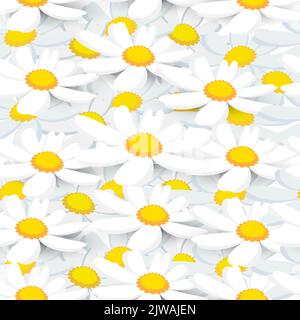 Motif vectoriel sans coutures avec arrière-plan de jolis pâquerettes. Imprimé fleuri créatif avec fleurs de camomille. Modèle printemps/été parfait pour un motif mode, Illustration de Vecteur