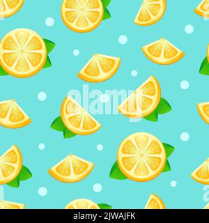 Motif sans couture avec citrons, illustration vectorielle. Tranches de citron sur fond turquoise et points. Illustration de Vecteur