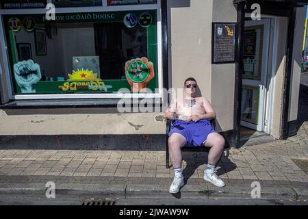 Homme irlandais devant l'association de bien-être des prisonniers républicains irlandais à Derry . Banque D'Images