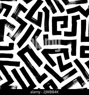 Dessin main noir abstrait labyrinthe modèle sans couture. Illustration de Vecteur