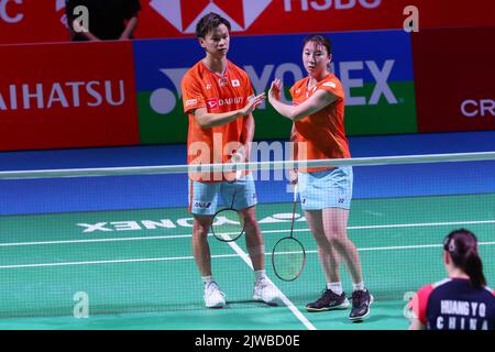 Maruzen Intec Arena Osaka, Osaka, Japon. 3rd septembre 2022. Yuta Watanabe & Arisa Higashino (JPN), 3 SEPTEMBRE 2022 - Badminton : Daihatsu Yonex Japan Open 2022 Mixed Double semi-final à Maruzen Intec Arena Osaka, Osaka, Japon. Credit: YUTAKA/AFLO SPORT/Alay Live News Banque D'Images