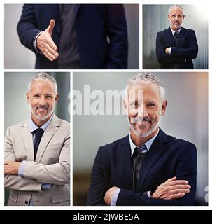 HES a obtenu toutes les qualités d'un bon leader. Image composite d'un homme d'affaires mature dans le studio. Banque D'Images