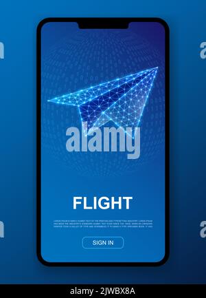 Symbole polygonal Paper Airplane 3D pour l'interface utilisateur, modèle de conception UX. Illustration Low Poly Travel pour la conception de l'application HomePage. Concept d'illustration de la liberté. Illustration de Vecteur