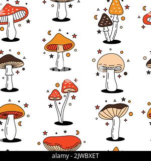 Motif champignons sans couture. Fond de champignons de couleur. Motif champignon dessiné à la main Illustration de Vecteur