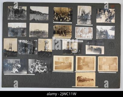 Image de la page 7 d'un album photo à feuilles volantes de l'Association néerlandaise des Poundfinders (N.P.V.), département d'Utrecht, avec des photos de scouts de: Troep 4 à Vollenhoven (139-140); le jour du camp en 1918 (141-142); la construction d'une tour de guet par Troep 2 à Bilthoven (143 et 145); inconnu (144); Les adieux de Vaandrig Montijn van Troep 4 (146); Une patrouille à travers Limburg à travers Troep 4 (147); l'installation de scouts de garçons par le Prince Hendrik sur Paushuize à Noël 1917 (148); une version de Troep 2, 2nd Vendel en 1917 (149); quelques maisons de la junk 4 (150); Kolk avec une chèvre (151) ; la veille de Noël Banque D'Images