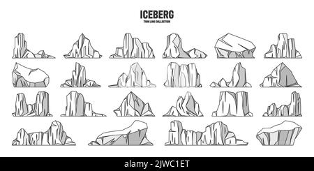 Divers icebergs flottants. Dérive du glacier arctique, bloc d'eau océanique gelée. Des montagnes glacées avec de la neige. Pic de glace de fusion. Paysage enneigé de l'Antarctique Illustration de Vecteur