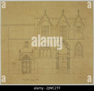 Rébellion de la partie sud du couloir du monastère au Dom d'Utrecht; avec représentation de l'entrée existante et projetée. Banque D'Images