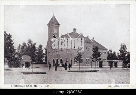 Vue sur les murs avant et latéraux du bâtiment d'attente à gauche de l'entrée principale de la caserne de Kromhout (Prins Hendriklaan 75) à Utrecht.n.b. L'adresse Prins Hendriklaan 75 a été modifiée vers 1924 dans Prins Hendriklaan 89. L'adresse Prins Hendriklaan 89 a été modifiée en 1973 dans Prins Hendriklaan 105. Banque D'Images