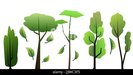 Semis de jeunes arbres avec racines. Plantes de jardin. Plantations de fruits. Isolé sur fond blanc. Bordure de composition horizontale inférieure. Vecteur Illustration de Vecteur