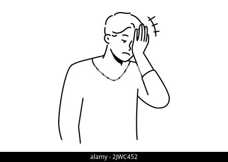 Homme frustré faisant le visage geste de paume se sentant gêné. Homme anxieux se souvenir des choses se sentent stressées ou confuses. Illustration vectorielle. Illustration de Vecteur