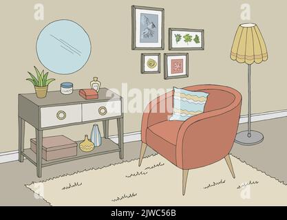 Salon graphique couleur intérieur intérieur dessin illustration vecteur Illustration de Vecteur