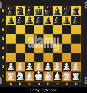 Golden Chess board et des figures d'échecs pour 2D jeu UI Illustration de Vecteur