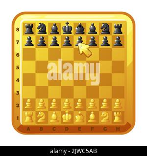 Golden Chess board et des figures d'échecs pour 2D jeu UI Illustration de Vecteur