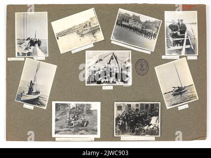 Image de la page 13 d'un album photo à feuilles volantes de la Dutch Poundfinders Association (N.P.V.), Department Utrecht, avec des photos de: Un voyage en voile à Loosdrecht avec m. Nevill en octobre 1925 (257 et 260 à 263); les compétitions nationales de natation des Padvinders Bossche Boei à Gorinchem en 1925 (258) avec la parade devant la mairie de Gorinchem (259); réunion du jury pendant la journée de camp dans le PAN en 1925 (264); Collecte dans le jardin du pavillon Stichtse (Troephuis, Kromme Nieuwegracht 42) à Utrecht. Banque D'Images