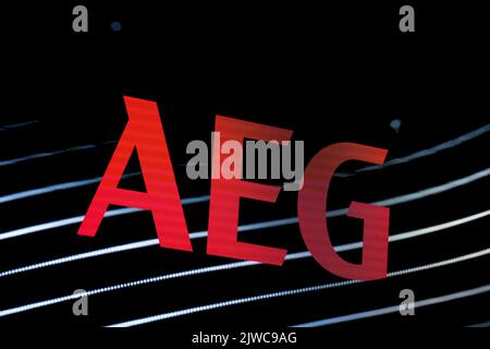 Berlin, Allemagne. 04th septembre 2022. Le logo d'AEG à l'IFA du salon de l'électronique. Credit: Fabian Sommer/dpa/Alay Live News Banque D'Images