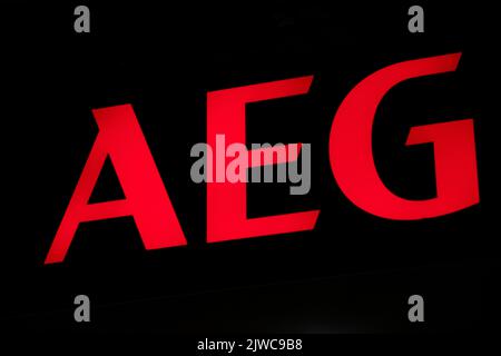 Berlin, Allemagne. 04th septembre 2022. Le logo d'AEG à l'IFA du salon de l'électronique. Credit: Fabian Sommer/dpa/Alay Live News Banque D'Images