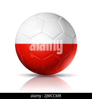 Ballon de football 3D avec drapeau de l'équipe de Pologne. Isolé sur blanc avec passe-cheveux. Football 2022. Illustration Banque D'Images