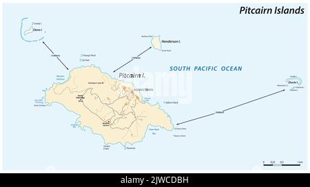 Carte vectorielle du territoire britannique d'outre-mer des îles Pitcairn Banque D'Images