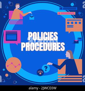 Affiche textuelle indiquant les procédures relatives aux politiques. Les idées d'affaires influencent les décisions et les actions principales règles directives Banque D'Images