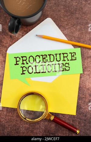 Rédaction affichage de texte politiques de la procédure principes directeurs règles et règlements. Les étapes de l'idée d'entreprise aux principes directeurs règles et Banque D'Images
