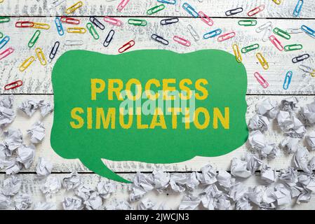 Légende conceptuelle processus Simulationreprésentation technique Etude réalisée d'un système. Idée d'entreprise représentation technique Fabrication étude de Banque D'Images