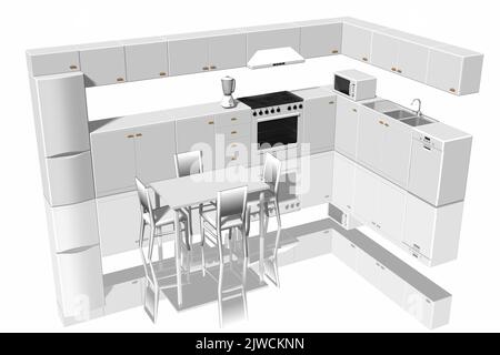 3D illustration. Cuisine modulaire avec appareils électroménagers. Banque D'Images