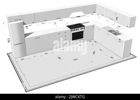 3D illustration. Cuisine modulaire avec appareils électroménagers. Banque D'Images