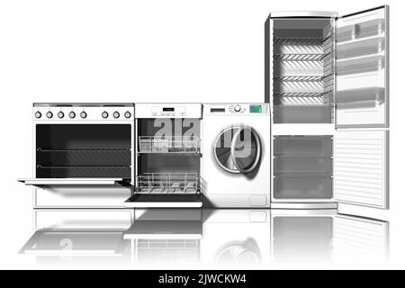 3D illustration. Cuisine modulaire avec appareils électroménagers. Banque D'Images