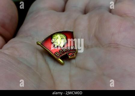Badge avec Vladimir Ilyich Lénine. Banque D'Images