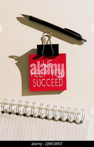 Légende du texte Présentation nous vous aider à réussir. Concept signification Aided a financé quelqu'un pour atteindre ses rêves Banque D'Images