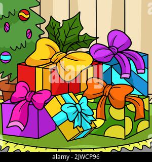 Illustration du dessin animé coloré des cadeaux de Noël Illustration de Vecteur