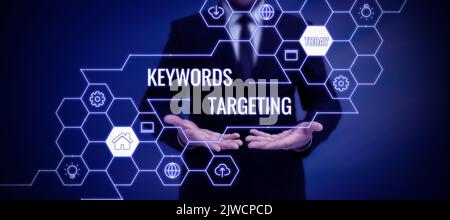 Affiche affichant des mots-clés TargetingUtilisez des mots pertinents pour obtenir un classement élevé dans les moteurs de recherche. Concept Internet utilisez des mots pertinents pour obtenir le classement élevé Banque D'Images