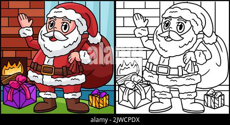 Illustration colorée de la page de coloration du Père Noël Illustration de Vecteur