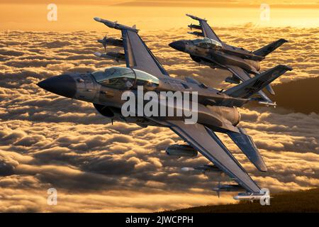 Lockheed Martin F-16 volant en formation étroite Banque D'Images