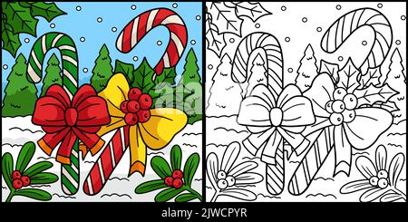 Illustration de la page de coloriage de la canne de Noël Illustration de Vecteur