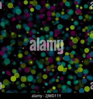 Illustration d'un motif abstrait de points lumineux et de cercles flous fond multicolore tel que bokeh spot bulles particules effet motif sur un fond noir Banque D'Images