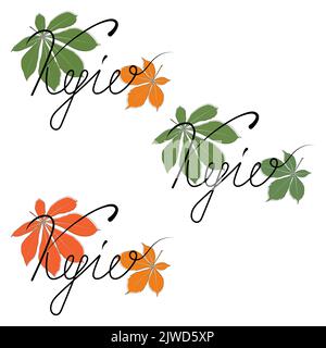Feuilles de châtaignier vectorisées avec lettrage de Kyiv dessiné à la main dans le style de skoropys icône de contour. Illustration de feuilles de châtaignier à contour simple pour logo. Réaliste Illustration de Vecteur