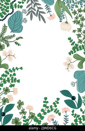 Cadre vertical vintage avec de jolies fleurs sauvages et herbes. Fond fleuri coloré pour cartes. Illustration vectorielle. Illustration de Vecteur