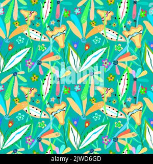 Motif fleuri moderne. Motif moderne sans couture de collage. Motif en forme de caniche dessiné à la main. Illustration de Vecteur